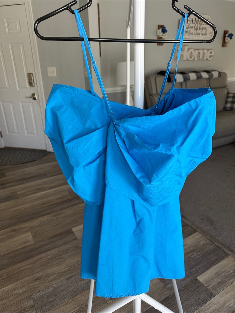 Bright Blue Ruffle-Front Mini Dress with Spaghetti Straps - Picture 3 of 3